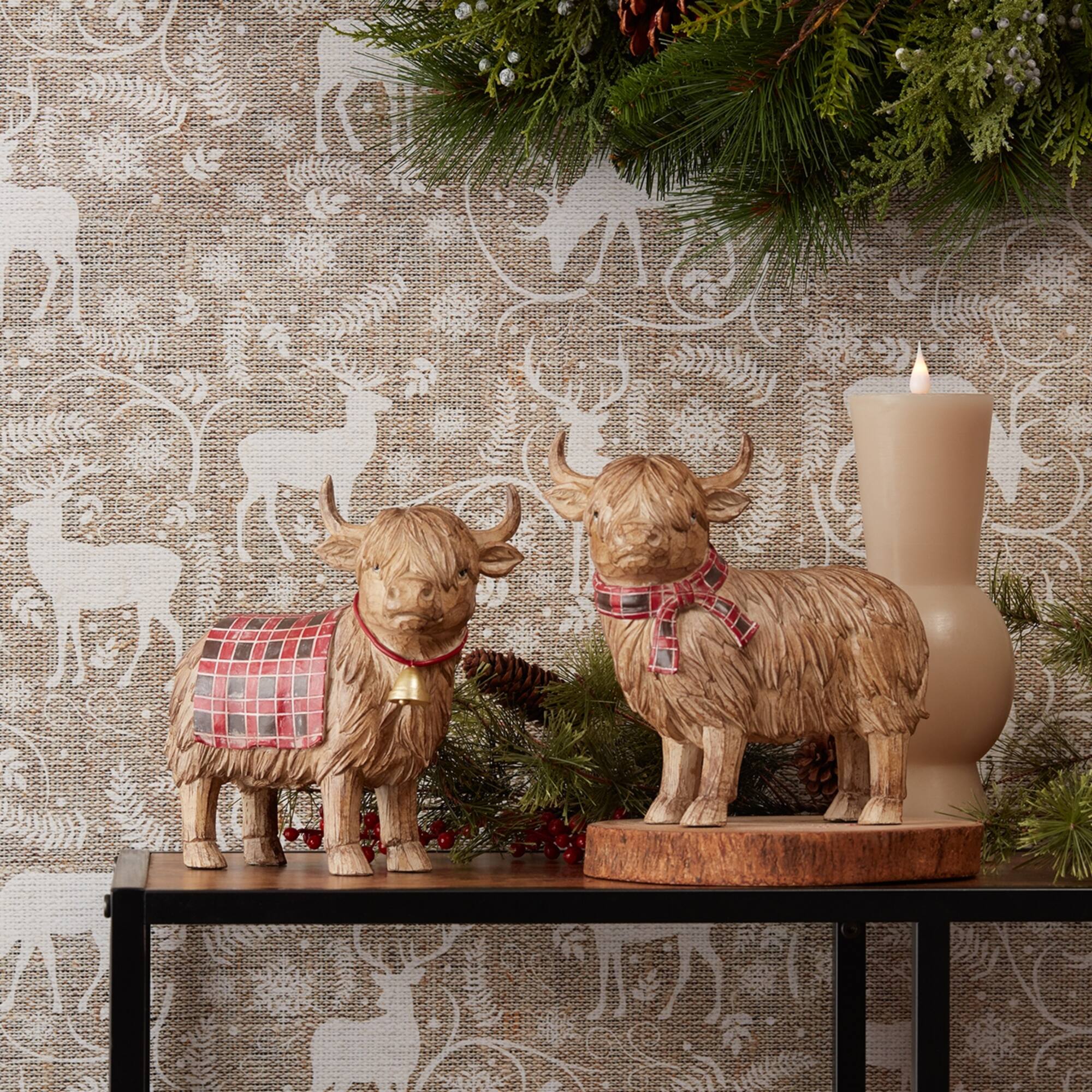 7.75" Winter Highland Cow Figurines Set